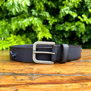 Cinturón de cuero anudado inspirado en Vintage azul marino, abalorio Retro alto, hebilla de latón macizo, diseño perforado atemporal de moda - Product Image 2