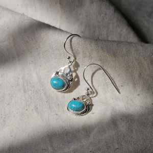 Boucles d'oreilles en argent Sterling 925 plaqué or Turquoise pour femmes bijoux de pierres précieuses ovales faits à la main cadeau de mariage à la mode - Product Image 4