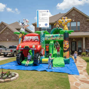 Circuito Obstáculos Inflable Comercial Tema Safari Jungla con Tobogán 3D Animal Combo para Niños - Product Image 1