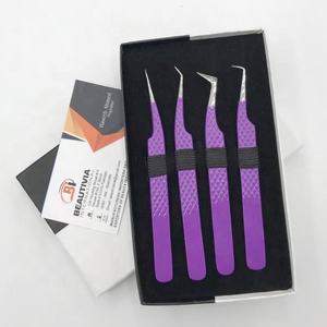 Juego de pinzas para pestañas de acero inoxidable de alta calidad superventas Color púrpura probado a mano volumen sólido pestañas acero sostenible - Product Image 4