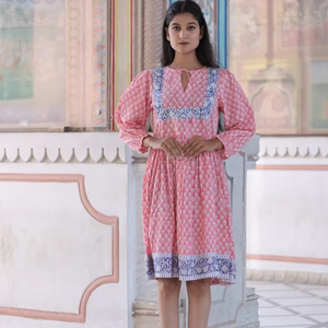 Robe indienne à imprimé floral en coton avec bloc à la main, tenue de fête d'été pour femmes, style boho, robe cadeau de mariée personnalisée en solde - Product Image 1