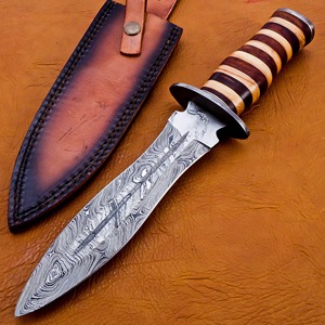 Couteau de chasse fait main en acier Damas avec manche en bois et gaine en cuir personnalisable OEM Support Fils cadeau mari cadeau - Product Image 5