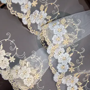 100% Polyester Color Mesh Lace Wedding Dress Accessories Machine Knitted with Computer Embroidery