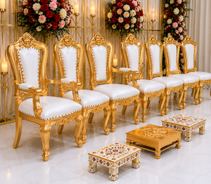Elegante Juego de Sillas Vedi Sankheda para Bodas Hindúes, Sillas Vedi Modernas de Asiento Bajo, Sillas Doradas de Lujo para Bodas Indias - Product Image 4