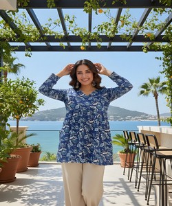 Kurti moderne en rayonne imprimée et mélange de coton pour femme, tenue ethnique quotidienne, bleu - Product Image 5