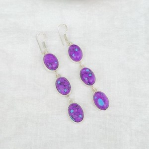 Pendientes multipiedra turquesa púrpura, chapados en plata 925 pendientes colgantes, joyería de cristal bohemio hecha a mano, regalo para ella étnica - Product Image 1