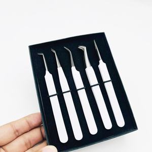 Extensions de cils en acier inoxydable extra grip avec logo personnalisé Pince à épiler Produit de soins personnels Pointe en fibre noire blanche Conception pointue - Product Image 2