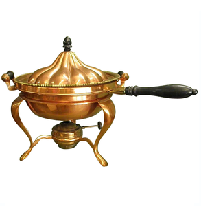 Réchaud en cuivre vintage avec des sculptures complexes, un couvercle argenté et pied en laiton orné, disponible en gros - Product Image 5