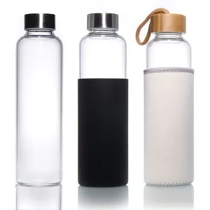 Dishwasher Safe 18 Oz Best Bpa-Free Borosilicate Glass Water Bottle With Protective e Sleeve And Bamboo Lid