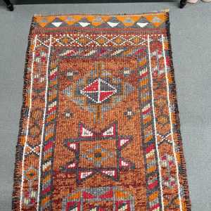 Turkish <b>Runner</b> Rug 2.8x10.7 ft, Vintage Herki <b>Red</b> Ikat Wool Rug - Product Image 3