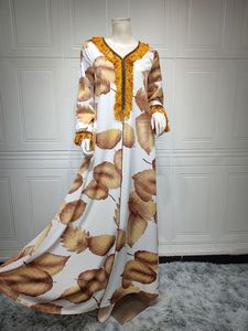 2024 Floral de talla grande crepé manga larga suelta plisada Abaya Islam ropa islámica Maxi vestido mujeres musulmán modesto - Product Image 4