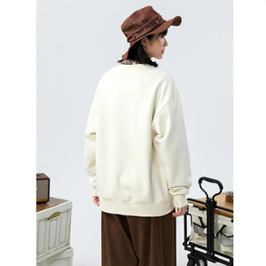 Sweat-shirt en coton doublé de polaire chaud, lourd, à épaules tombantes, col rond, motif logo, décontracté, à manches longues, à capuche - Product Image 3