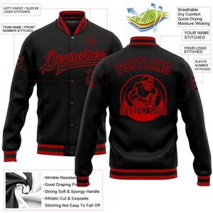 Blouson aviateur personnalisé noir noir-rouge Varsity Letterman veste coupe-vent Streetwear veste Varsity vintage pour hommes - Product Image 3