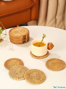 American Style Round Shape Handmade Rattan <b>Coaster</b> in <b>Table</b> <b>Coaster</b> for Dinner Home Decor Accessories - Product Image 1