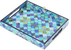 Bandeja de servicio de pie, Juego de 3 bandejas de flores esmaltadas a prueba de agua, juego de bandejas de café, tamaño 15x11x2 pulgadas - Product Image 5