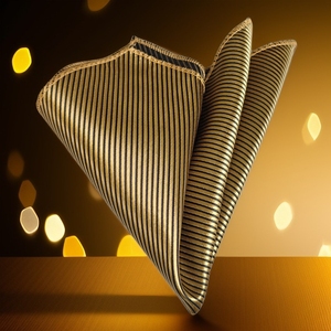 Gold and Black Horizontal Striped Satin Jacquard Woven Pocket Square - Product Image 1