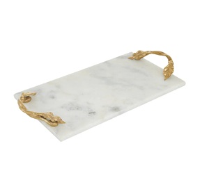 Décoration de l'hôtel Plateau de service en marbre naturel Poignées en or de luxe Plateau en marbre de forme rectangulaire de qualité supérieure. - Product Image 2