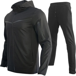 Premium Quality <b>Men's</b> Gym 2-Piece Set Stand Collar Zipper <b>Jacket</b> with Drawstring Closure Solid Pattern Summer Spring Wear - Product Image 3