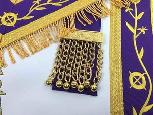 Maçonnique Blue Lodge Past Master Gold Machine Broderie Franc-maçon Tablier violet (Standard) Belle frange dorée - Product Image 2