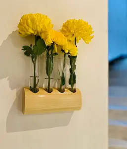 Vase à fleurs en verre élégant et raffiné avec support en bois, idéal pour la décoration de table, prix de gros, faible MOQ - Product Image 6