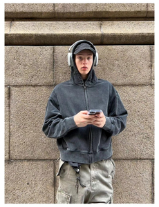 เสื้อฮู้ดซิปทรงบ็อกซี่สำหรับผู้ชายรุ่นใหม่สำหรับฤดูหนาว น้ำหนัก 280 กรัม ผ้าฝ้าย 100% ซักแล้ว พิมพ์ลายดิจิทัล แบบสวมหัว ใส่ได้ทั้งผู้ชายและผู้หญิง - Product Image 3