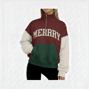 Sudadera de invierno para mujer con media cremallera, forro polar, diseño de lentejuelas, bordado 3D frontal, estampado, de punto, poliéster/algodón, anti-bolitas, estilo urbano. - Product Image 6