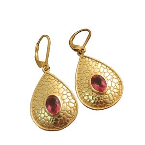 Boucles d'oreilles pendantes en or topaze rose Boucles d'oreilles ethniques marocaines Boho en or massif Boucles d'oreilles en forme de larme Produit en vrac fait à la main - Product Image 1