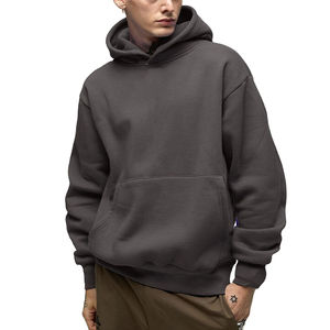 Sweat à capuche uni pour hommes 100% coton de haute qualité pull épais et épais à capuche surdimensionné en polaire à épaules tombantes - Product Image 2