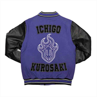 Blouson universitaire pour homme Ichigo Kurosaki Anime, en toile, col montant, noir et violet, personnalisable, style streetwear, bomber de baseball