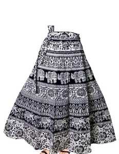 กระโปรงยาวผ้าคอตตอนแท้สำหรับผู้หญิงกระโปรงสีดำพิมพ์ลาย - Product Image 2