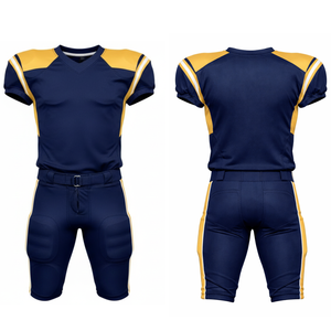 ชุดยูนิฟอร์มอเมริกันฟุตบอลสีกรมท่าและสีทองแบบกำหนดเอง พร้อมแผงไหล่ตัดสี  เสื้อเจอร์ซีย์พร้อมกางเกงบุฟองน้ำลายทางสองด้าน - Product Image 3