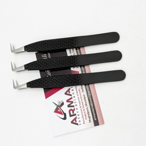 Pince à épiler de volume à 90 degrés de haute qualité en acier inoxydable noir Logo personnalisé isolation pince à épiler d'extension de cils testée à la main forte - Product Image 5