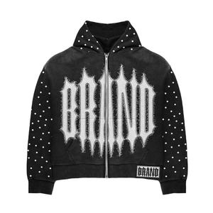 Sudadera con Capucha Personalizada de Estilo Urbano, Bordado Desgastado, Tela de Felpa Extra Grande, Alta Calidad, Lavado Ácido Vintage, con Pedrería, Elegante - Product Image 2