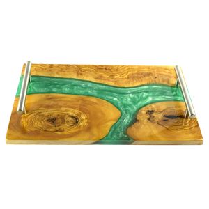 Bandeja de Servir Moderna de Madera y Resina, Bandeja Cuadrada de Resina Roja con Metal Negro, Precio Más Bajo - Product Image 3