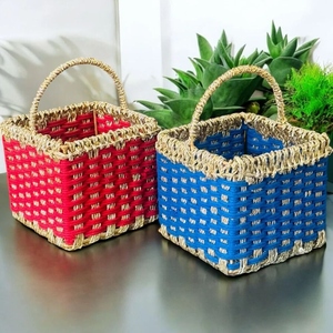 Panier de rangement élégant en coton jute de qualité supérieure avec poignée bleu 6x6x6 pouces organisateur écologique durable vente en gros OEM - Product Image 2