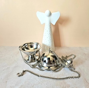 Small <b>Silver</b> Plated Metal Thurible Religious Craft Church Decorative Aromatic Eco-Friendly Indoor Use Item - Product Image 6