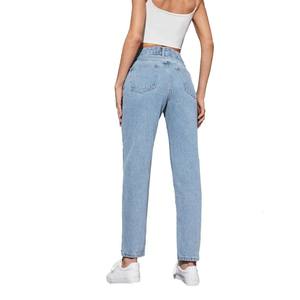 Jeans Rectos de Mezclilla para Mujer al por Mayor, Tallas Personalizadas, Transpirables, de Poliéster/Algodón Azul, a Precio Razonable - Product Image 3