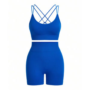 Conjunto deportivo de mujer con logotipo personalizado, sujetador transpirable con espalda abierta, mallas para trasero fruncidas de secado rápido sostenibles, pantalones cortos para entrenamiento de Yoga - Product Image 5