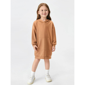 Conjunto Deportivo Informal de Manga Larga con Capucha para Niños, Talla Grande, Color Marrón Sólido, de Algodón Suave para Otoño e Invierno - Product Image 1