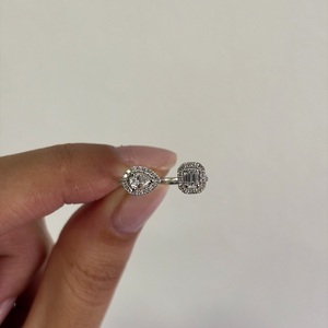 925 Sterling Silver Open <b>Ring</b> with Pear & Emerald Cut Halo CZ <b>Diamonds</b> Adjustable Luxury Women’s Statement <b>Ring</b> White Gold P - Product Image 2