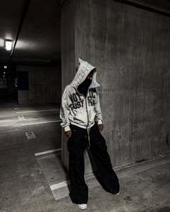 Nuevo ultra pesado 100% algodón francés Terry grueso Vintage desgastado Sun Faded Boxy Fit Zip up Rhinestone Hoodie - Product Image 1