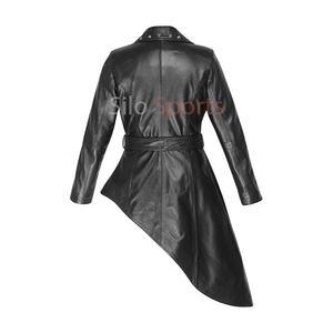 Abrigo de invierno térmico asimétrico de piel de oveja negro original para mujer, superventas OEM, MOQ bajo, transpirable, teñido liso - Product Image 2