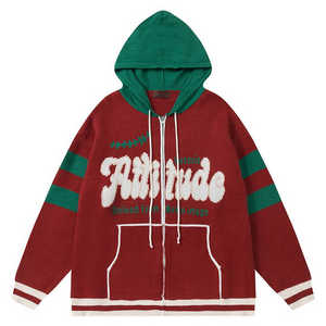 Pull à capuche surdimensionné en tricot personnalisé pour hommes Cardigan zippé Jacquard Intarsia 100% sweats à capuche en coton pour hommes - Product Image 1