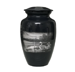 Urnas de metal pintadas con paisaje natural para recuerdos de cremación conmemorativos para cenizas funerarias, restos de hombres y mujeres - Product Image 1