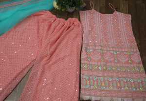 Traje de baño pesado de Georgette Salwar Kameez para mujer, con hilo y papel de aluminio, con espejo, para trabajo, tienda en línea - Product Image 3