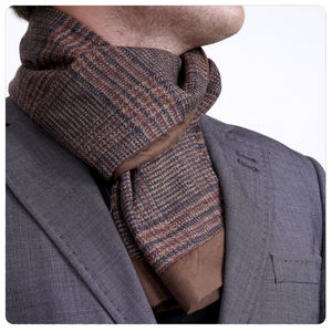 Exve Exclusive <b>Brown</b> Cream Gradient Tartan Plaid Square Pattern Wool Winter Double-Sided Knitted <b>Scarf</b> AE3487 - Product Image 1