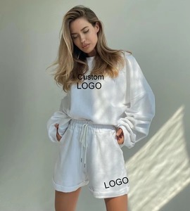 เสื้อสเวตเตอร์และกางเกงขาสั้นสำหรับผู้หญิงแฟชั่นเซ็ตเหนือเข่าชุดผ้าฝ้ายขนแกะเข้ารูปปกติลำลองสีพื้นเหนือเข่าสำหรับสวมใส่เครื่องแต่งกาย - Product Image 3