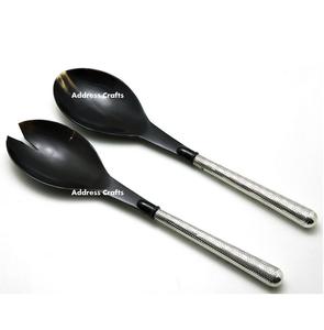 Serveur à salade en corne de buffle pure de conception médiévale cuillère et fourchette accessoires de cuisine et articles de vaisselle par adresse artisanat - Product Image 3