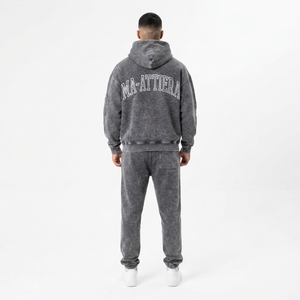 Conjunto de Sudadera con Capucha y Pantalones Jogger para Hombre, Color Gris Carbón, Lavado Ácido, Algodón y Felpa, Ropa Deportiva Urbana, OEM, Venta al Por Mayor - Product Image 2