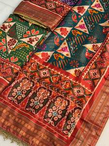 Sari en soie Bandhej pour femmes, entièrement fait à la main, original avec bordure Lagdi Pata Supar, travail à la main, tissage Zari, pallu Paithani, fabriqué en Inde - Product Image 2